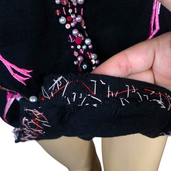 Michael Simon Event RARE Flamingo Sequin Embroidered Black Pink Cardigan SZ XL - Picture 5 of 10